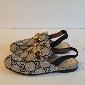 Gucci Designer Beige and Black Kids Slingback Loafers Euro 27